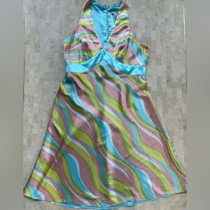 JANE STREET Vintage Y2K 100% Silk Multicolor Groovy Dress Size 12